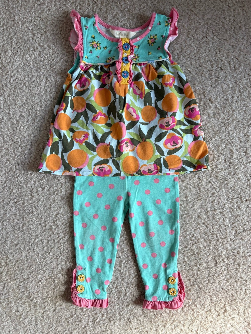 Matilda Jane Aqua, Pink & Orange Floral Dot Matching Set